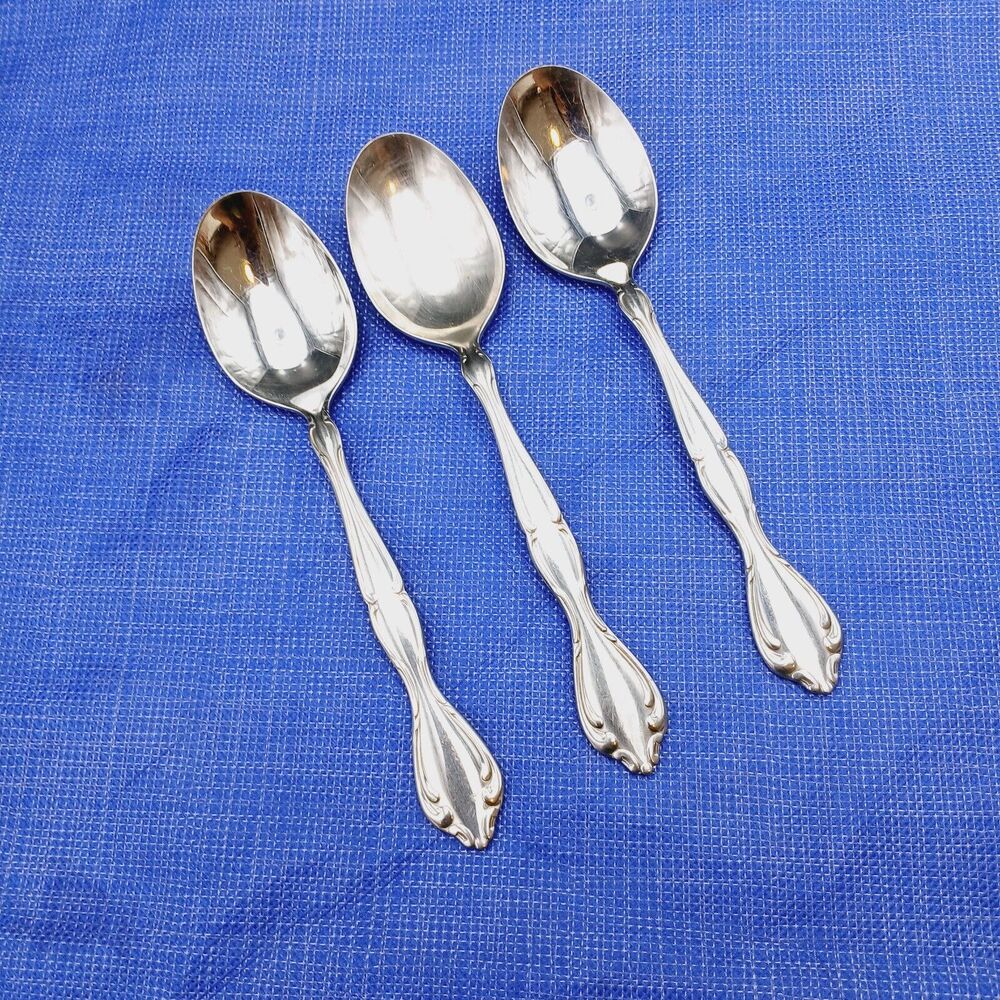 Set Of 3 Oneida Community CANTATA Stainless Tablespoon Oval Spoon Vtg